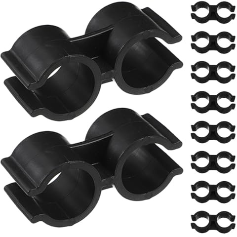 NUOBESTY 10pcs Broom Handle Clip Connector Dustpan Pole Fixing Clamp Double Tube Clamp Pipe Bracket Broom Pole Connection Clips Black 20 mm
