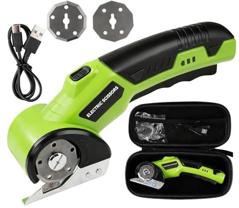 Telituny Ciseaux Électrique pour Carton, 4,2 V/2,0 Ah Ciseaux Électriques Sans Fil, Ciseaux Couture Électrique Rechargeable Rotatif à 2 lames, pour Travaux Manuels Cuir Carton Tapis Plastique Feutre