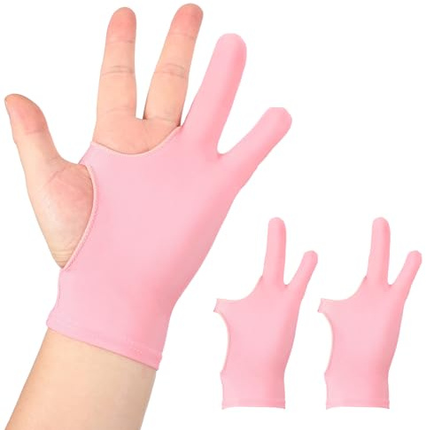 sourcing map 2pcs Artist Drawing Glove, Breathable Graphics Painting Glove with Two Fingers for Right Left Graphic Digital Tablet Paper Sketching (Size M), Pink
