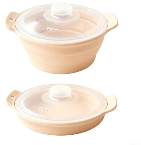 Panier vapeur en silicone multi-usage pour micro-ondes, légumes, riz, poisson et volaille. Retient l'humidité naturelle et les nutriments pendant la cuisson (beige)