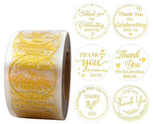 GWEOR 500 Adesivi Decorativi Dorati e Glitterati con Stampa a Caldo Trasparente, per Bricolage, Scrapbooking, Biglietti, Regali, Matrimoni e Compleanni