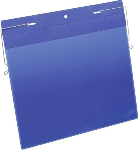 Durable Drahtbügeltasche A4 quer, Kennzeichnungstasche, 50 Stück, blau | Hängetasche mit verzinktem Drahtbügel, für Gitterboxen & Paletten, mit Schutzklappe, Polypropylen