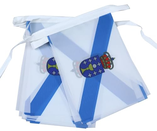 AZ FLAG Guirnalda Galicia 6 m 20 banderas Poliéster Ligero 21x15 cm | Uso interior y exterior Cadena de banderas gallega banderas cosidas sobre cinta reforzada