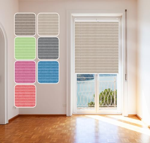 Plissee Braun 90x120cm mit Alu-Profil, Stoff in Jeans-Optik, KlemmFix Halterung ohne Bohren, Melange