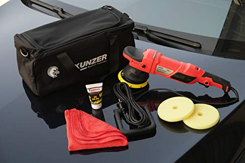 KUNZER 7PME15 excenterpolermaskin, 950 W inkl. 125 mm kardborreband, 2 svamptillbehör, väska med bygel-/handtag