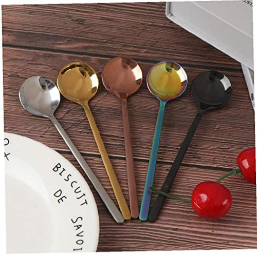 Hotaden Cucchiaio Piccolo in Acciaio Inox Rotondo per tè e caffè Cucchiaio di Yogurt Gelato Dessert Corto Manico di Un Cucchiaio Posate da Cucina (Colore Casuale)