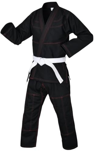 Knockout Fight Gear Brazilian Jiu Jitsu Gi For Men, BJJ Gi Women Grappling gi ULTRA LIGHT, PRESHRUNK Sweat Wicking Fabric, Machine Washable With Free White Belt (Black A1)