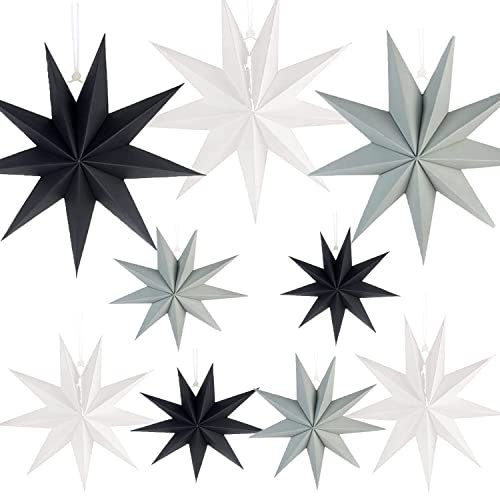 Lot de 9 étoiles pliantes de Noël - Magnifique décoration à suspendre en papier - Pour fenêtre, l'Avent, le sapin de Noël (B)