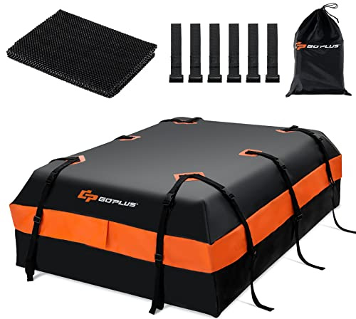 GOPLUS 600L Auto Dachbox, Faltbare wasserdichte Dachtasche mit 10 verstärkten Gurten, 6 Türhaken, Antirutschmatte und Aufbewahrungstasche, Autodachtasche für Fahrzeuge mit/ohne Gepäckträger