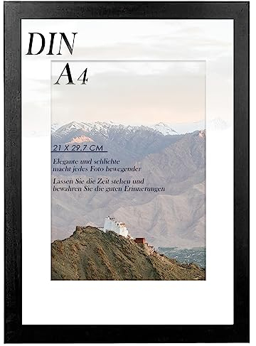 RUN HELIX Bilderrahmen A4-21x29,7cm, Massivholz Bilderrahmen Din A4, Bilderrahmens A4 Holz Wandhalterung, Rahmen Din A4 Wertvolle Erinnerungen Bewahren! (Schwarz)