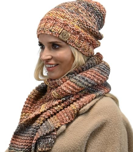 Alur Mütze Damen Beanie mit Schal Set Wintermütze Strickmütze - Warme Elastisch Elegant Winter Mütze Schal EKO - Weiches Garn Stilvoll Universell Warm (WZ4)