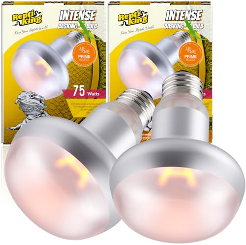 ReptiKing Reptile Heat Lamp, 2 Pack 75W Intense Basking Bulbs Light for Reptiles, UVA Daylight Basking Light for Bearded Dragon, Lizard, Gecko,Turtle, Reptile Heat Bulb
