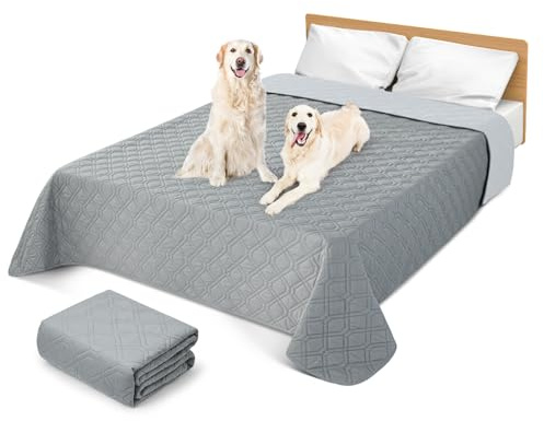 GYURO 100 % vattentät hundfilt, kan tvättas på båda sidor och i maskin, erbjuder omfattande skydd och skydd för din soffa, säng, bilstol (grå, 208 x 208 cm)