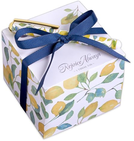 Christian Art Gifts Premium Inspiring Scripture Note Block Cube & Pen Set for Women: Rejoice Always Encouraging Bible Verse, 750 Sheets, Home & Office Memos, White Paper & Cute Sunny Yellow Lemons
