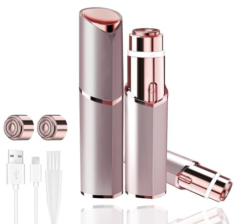 Facial hair remover for Women USB Rechargeable Painless Hair Trimmer Portable Flawless Electric Epilator Upper Lip Hair Remover for Face Included 1x Replacement Heads for Lip,Mustache,Chin (Rose gold)