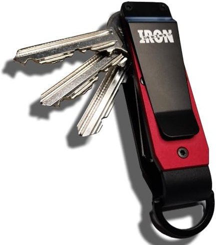Iron Edge Key Organiser - Portable Keychain, Minimalist Heavy Duty Keyring, Pocket Smart Key Holder with Gift Box and Tool (Aluminium, Red)