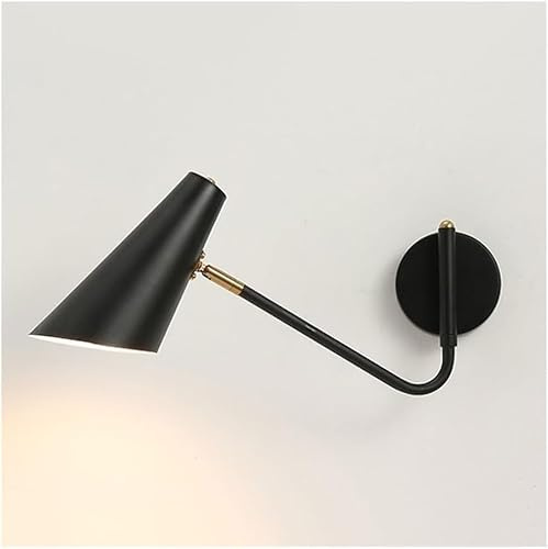 VERSLEH 350° Rotatable White Wall Lamp, Swing Arm Design with Modern Industrial E27 Iron Hard Wired Wall Light, Suitable for Bedroom Study Lighting Fixtures(Black)