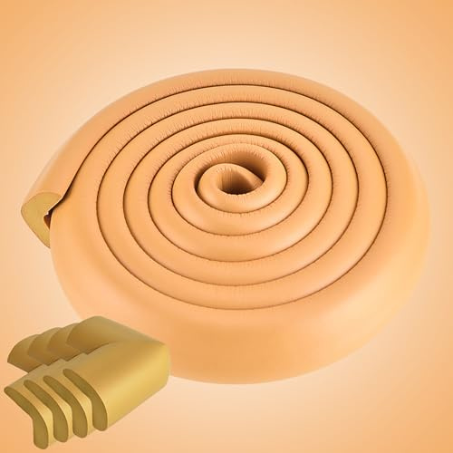 2M Kinder Sicherheitsschaum-Kantenschutz mit 4 Eckenschutz, Gummi-Stoßstange, Tischkantenkissen, Babyschutz, Möbelschutz, weicher Aufprallschutz (Holz)