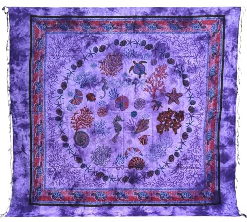 Seamar Copritutto Grande Fondale Marino 100% Cotone 210x230cm Copridivano Telo Mare Maxi Batik Copriletto Estivo (Viola)