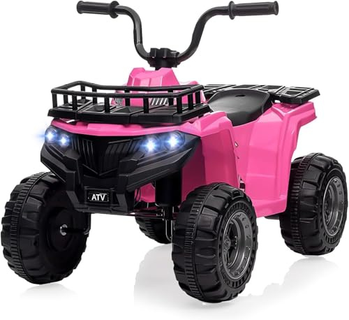 Quad eléctrico para niños de 12 V, 2 velocidades, ATV eléctrico para niños, con música y luces LED, larga duración de la batería, coche eléctrico para niños y niñas de 2 a 6 años (rosa)