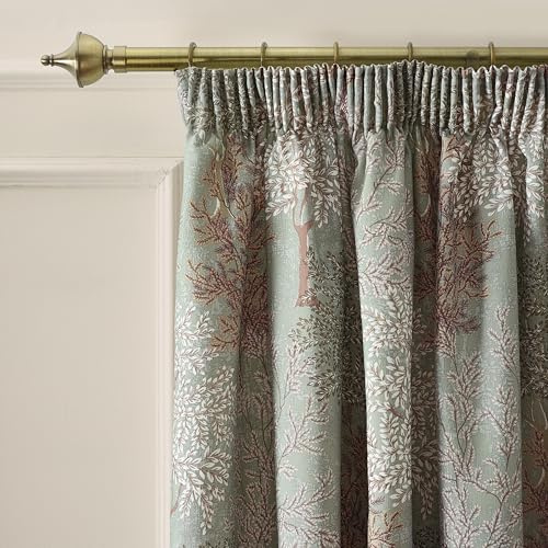 Catherine Lansfield Woodland Trees 66x90 Inch Lined Pencil Pleat Curtains Two Panels Green