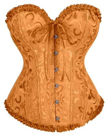 Genérico Corset Halloween Mujer Steam Punk Brocado Encaje Corsé Talla Grande Corpiño Medieval Corset Top Push Up Gótico Corsé Overbust Cintura Bustier para Party Navidad y Halloween (01-Gold, XS)
