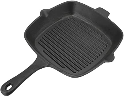 Riuulity Sartén Duradera de Hierro Fundido con Distribución Uniforme del Calor, Diseño único para Asar a la Parrilla, Sartén de Hierro de 10,2