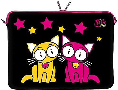 Kitty to Go LS144-10 Designer Tablettasche 10.1 Zoll universal Neopren 9,7 bis 10,2 Zoll (25,9 cm) Tablet Case Hülle Sleeve Schutzhülle Katze pink-schwarz