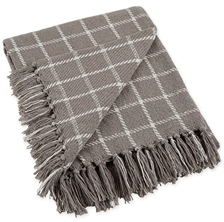 DII Transitional Manta Tejida a Cuadros, Algodón, Gris, 50x60