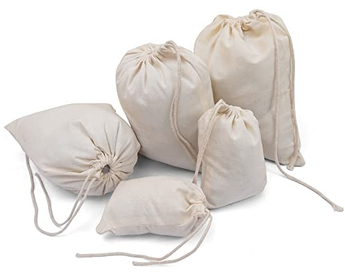 BigLotBags Premium Cotton Muslin Bags, 100% Organic Cotton with Single Drawstring. Premium Quality Reusable Eco-Friendly Natural Muslin Bags. (10, 2x3 Inches)