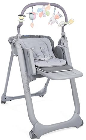Chicco Polly Magic Relax Baby High Chair, Graphite | Birth to 3 Years (15 kg), Adjustable Highchair, 4 Wheels, Fully Reclining, Compact Closure, Play Bar and Reducer Cushion