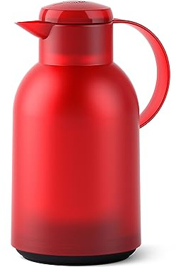 Emsa SAMBA Isolierkanne Quick Press, Kanne, Teekanne, Kaffeekanne, Kaffee, Kunststoff, Transparent-Rot, 1.5 L, N4011700