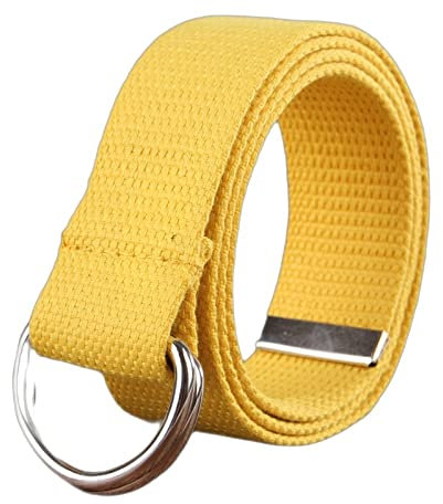 XYFCJK 2 Stück Doppelringschnalle Gürtel - 18 Farben All-Match Canvas Herren Damen Jeans Dekorativer Bund, Hip Hop Fashion Street Style Military Stoffgürtel,Gelb,120Cm(47.2Inch)