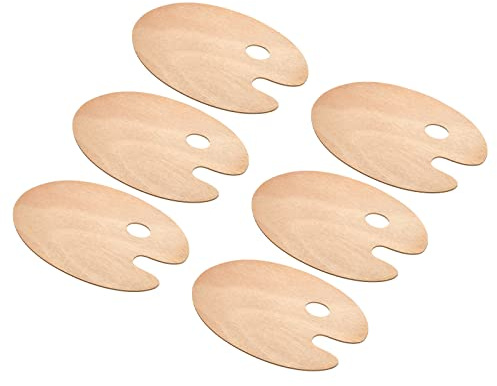 PATIKIL 8x12 Wooden Paint Palette, 6 Pack Wood Painting Palette Color Mixing Oval Paint Tray Palette with Thumb Hole for Oil Watercolor Artist, Wood Color