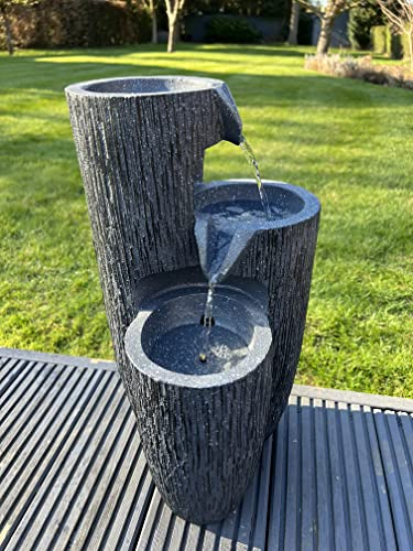 allpondsolutions 3 Tier Vase Bowl Cascading Garden Water Feature with LED Lights - Solar Powered - 26x27x47.5cm