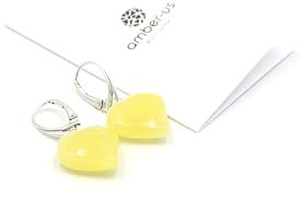 Bernstein Herz Ohrringe Cognac und gelbe Farben mit 925 Sterling Silberne Schließe | Baltischer Bernstein 17x15x6 mm | BernsteinSchmuck (Yellow)