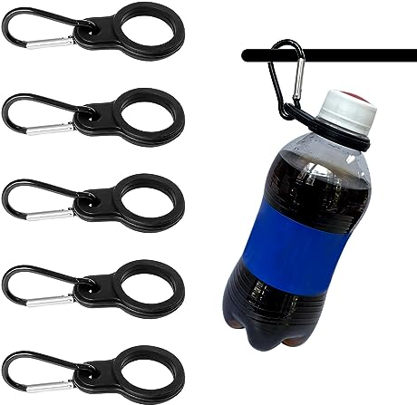 Paquete de 5 clips para botellas de agua, hebilla de silicona para botella de agua, con cierre de mosquetón, adecuado para viajes, camping, actividades al aire libre