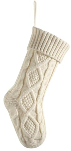 Hixingo Weihnachtsstrumpf Personalisiert, Große Klassische Gestrickt Einfarbig Passend Nikolausstrumpf, Weihnachtssocken zum Aufhängen und Befüllen Kamin Weihnachtsbaum Deko (4 Stück,Beige)