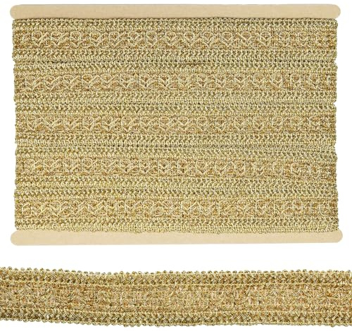 Tibaoffy Nastro in pizzo dorato, lungo 9,1 m di larghezza, 35 mm, decorato, per fai da te, cucito, artigianato e cucito (oro)