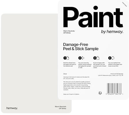 Hemway - Peel & Stick Sample for Our Chalk Based Furniture Matt Paint - Off White | A5 Damage-Free, Accurate Colour Swatch | Test Our Chalky Matt Shabby Chic Finishes for Interior Decor