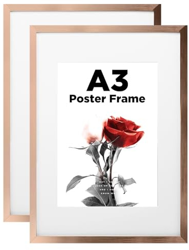 Egofine Bilderrahmen A3, Holzrahmen Rahmen A3 mit Acrylglas Passepartout für Fotos DIN A4,Zertifikatsrahmen für Wandmontage,29.7 x 42 cm Posterrahmen für Portrait,Zuhause, Büro,Rosé Gold,2er