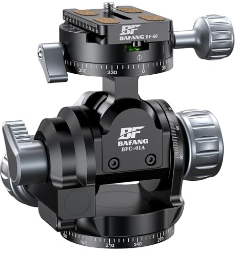 BF BAFANG Geared Stativkopf, Professioneller Stativkopf mit Quick Release Plate & Bubble Level, Fine-Tune-Neigung, 360º Dual Panorama, Heavy-Duty für Stative, Monopods, Kamera-Schieber