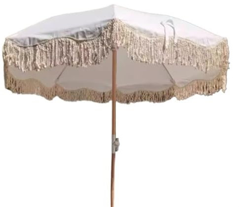 DGSYUAN Sonnenschirm Im Freien Outdoor-Regenschirm, 6,5 Fuß, Terrassenschirm Mit Fransenquaste, Boho-Strandschirm Ohne Sockel Gartenschirm