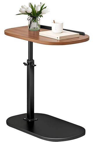 gihusrzx C Shaped Side Table Sofa Tray for Couch 360 Degree Swivel/Adjustable Height, 2-Tier Storage Sofa Bed Bathroom Study TV Tray Reversibl End Table for Living Room Bedroom Brown