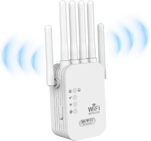Utomhus WiFi-repeater, 2025 ny kraftfull WiFi-repeater, 6 antenner wifi-förstärkare, 2 LAN-portar, 1200 Mbps wifi-repeater, kompatibel med alla Ethernet-internetboxar (vit)