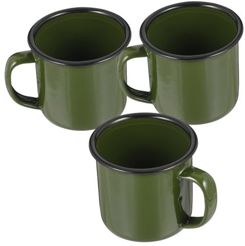 BESTYASH Set de 3 Mugs en Émail Vert Réutilisables, Résistants la Déformation, Design Simple et Élégant, Café Thé pour Usage Quotidien