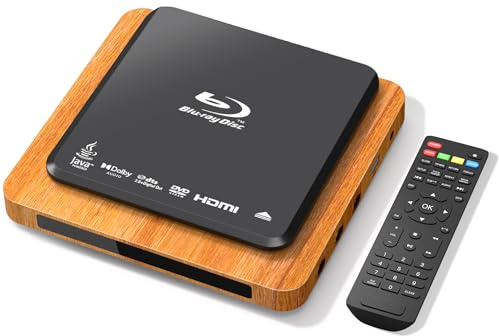 Blu Ray-spelare, 1080p Full HD med surroundljud A 1 Blu-Ray DVD-spelare för alla region, HDMI/USB/AV-anslutning blå strål-skivspelare för TV/RV/hemmabio/bil (retrodesign)