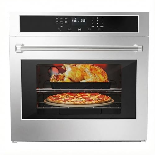 30 Built-In Electric Wall Oven – 4.8 cu. ft. Convection Oven with Touch Control, Self-Cleaning, Blue Enamel Interior, Stainless Steel Finish