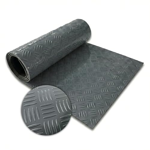 Floordirekt Rivestimento per pavimenti in PVC, effetto lamiera scanalata, pavimento industriale, facile da pulire e resistente, rotolo con taglio, colore grigio scuro, 110 x 100 cm