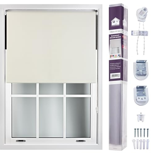 Furnished Blackout Roller Blind Made to Measure 14 Sizes 16 Colours Cream Beige Up To 120cm